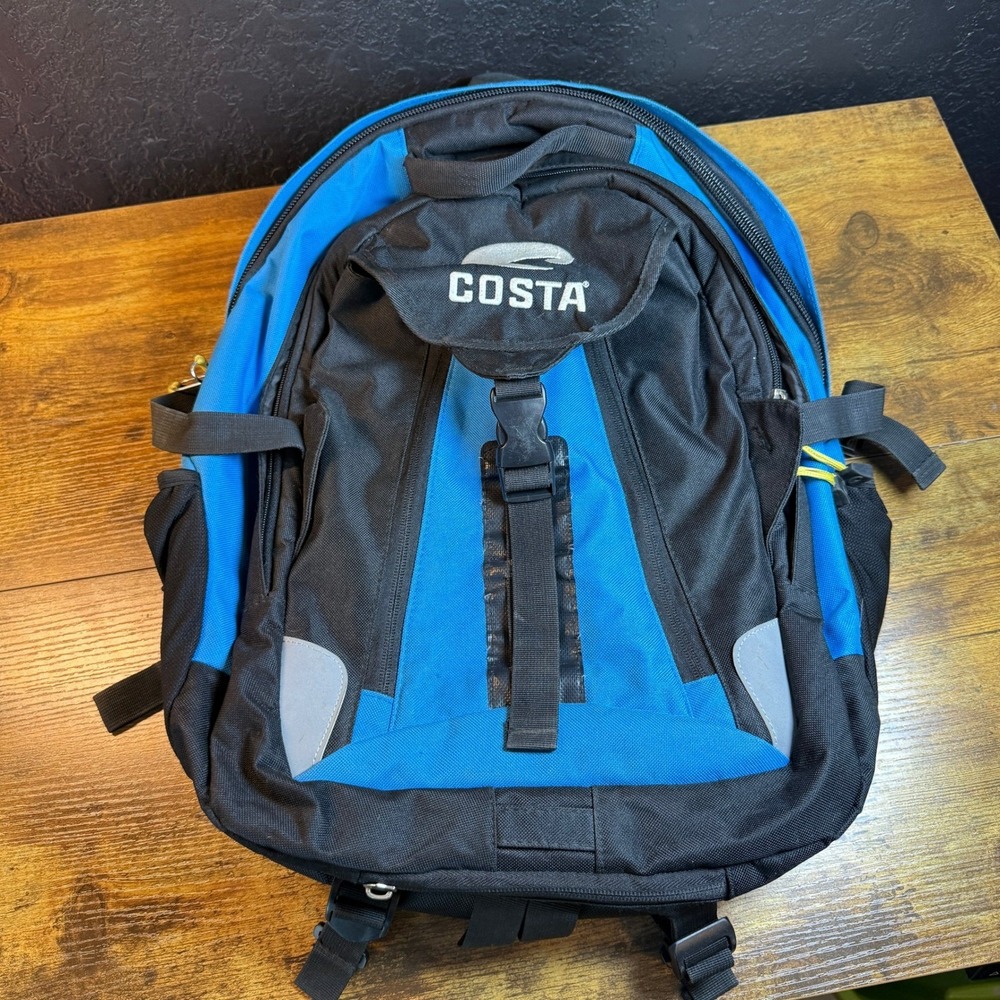 Costa Del Mar Blue Black Nylon Multi Compartment Backpack Large Mens Womens